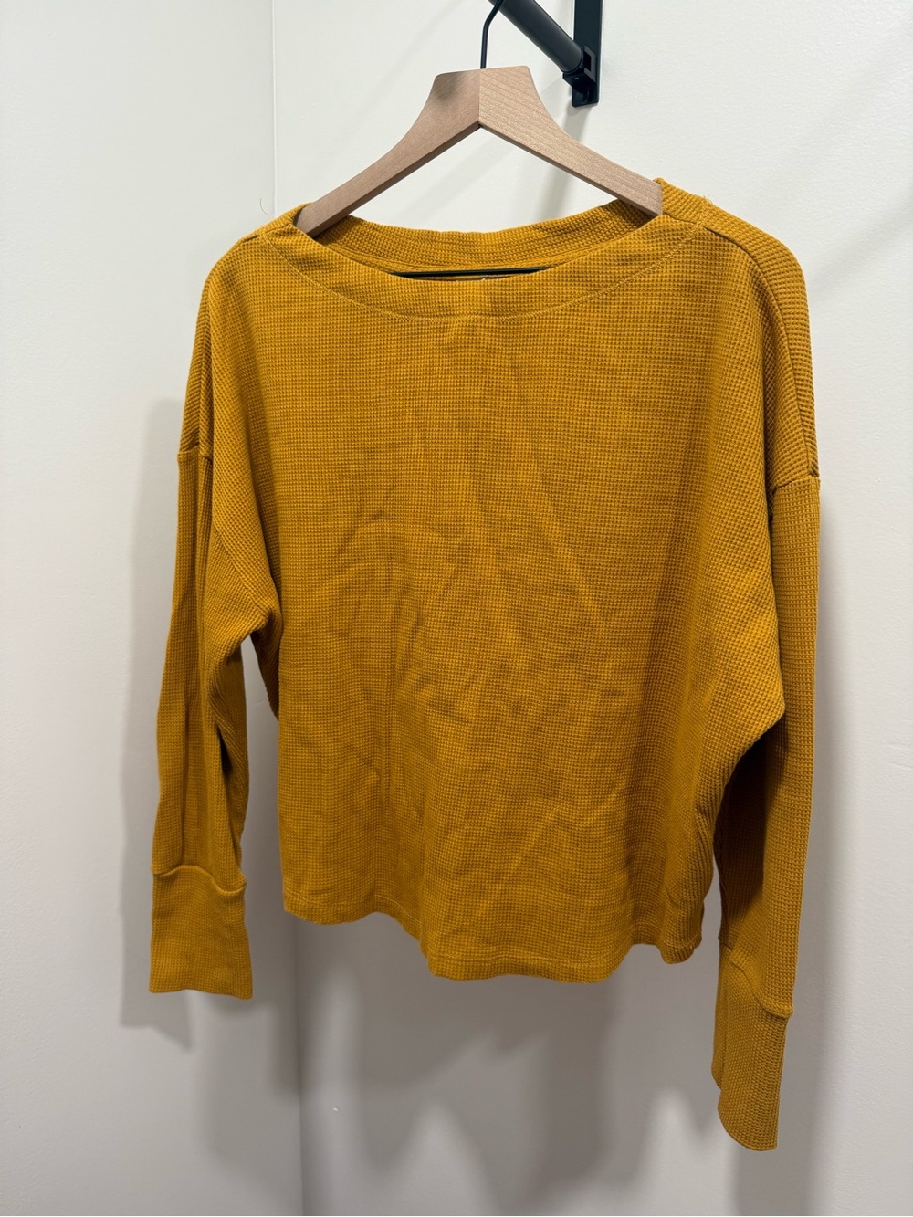Anthropologie Mustard Waffle-Knit Long Sleeve Top